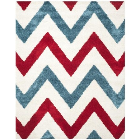 Safavieh Kids Shag Power Loomed Rectangle Rug- Ivory - Red- 8 ft. 6 in. x 12 ft. SGK564B-9